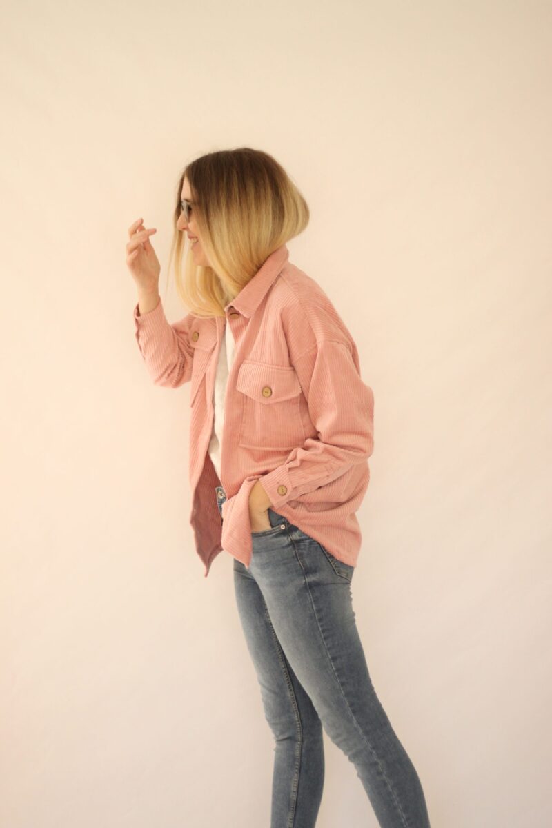 Straka - oversized menčestrová košeľa - ružová - Image 2
