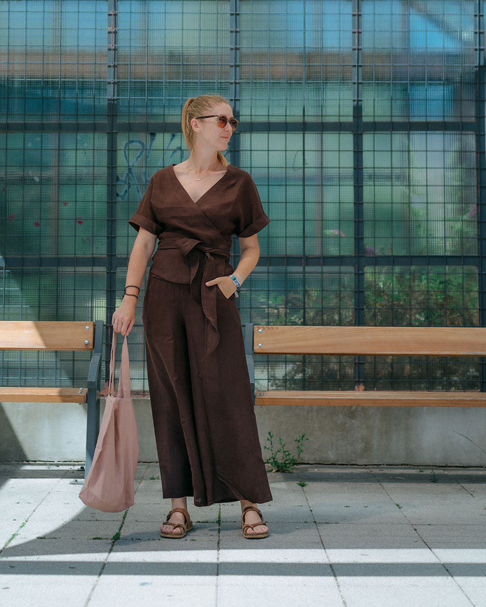Kimi - ľanové zavinovacie kimono - krátky rukáv - 40+ farieb – Obrázok 4